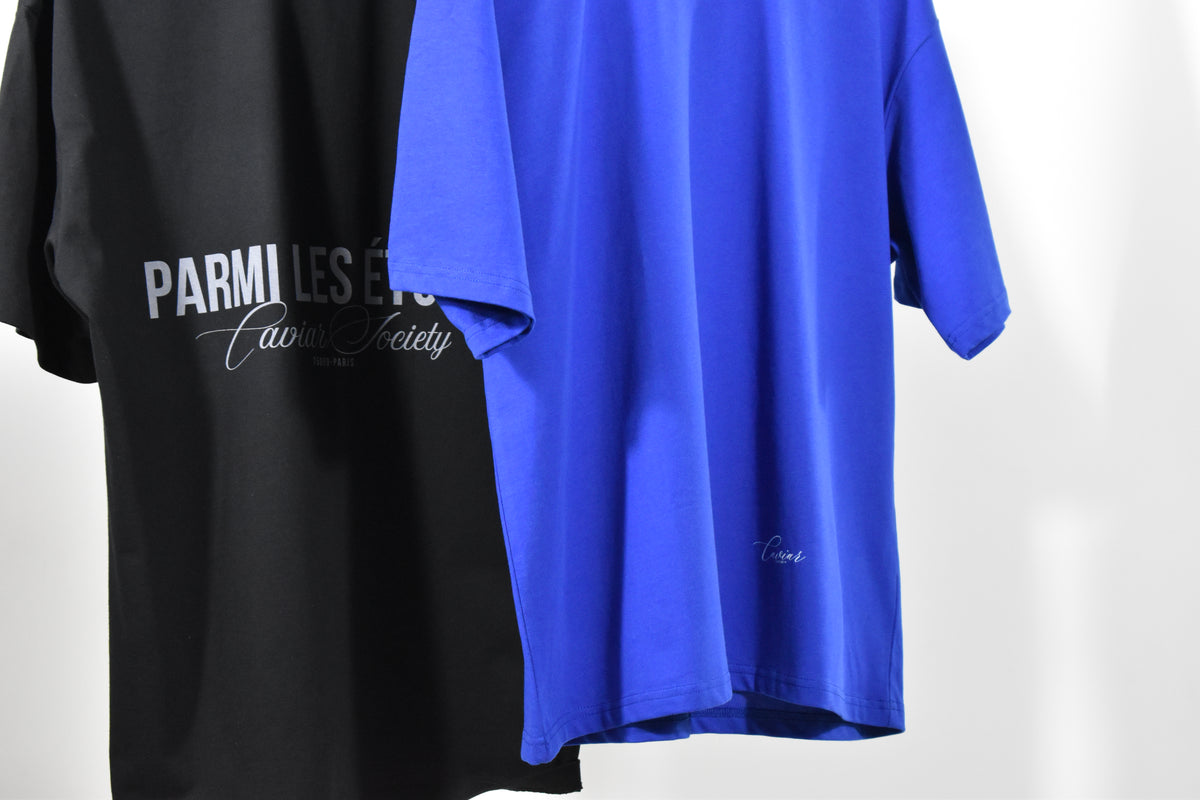 Caviar Society shirts in black and blue